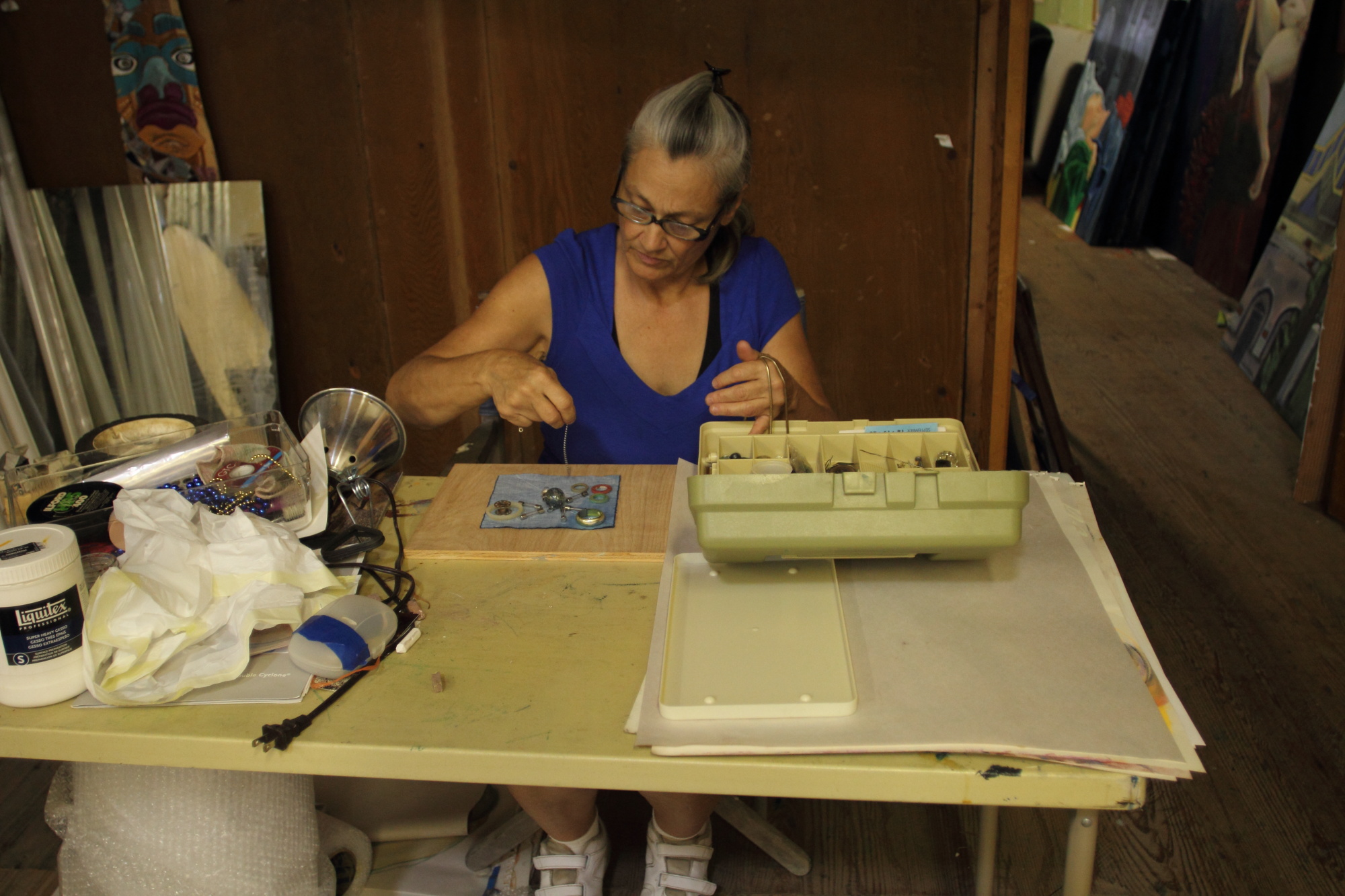 Connie working on her design